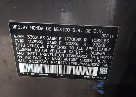 2015 Honda Fit Lx из США, поврежденный, VIN 3HGGK5G51FM718476